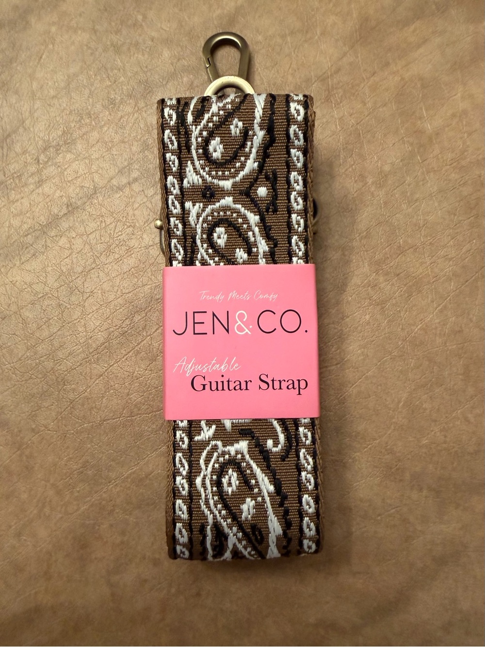 JEN & CO. Adjustable Guitar Strap Brown Paisley Bag Strap Crossbody NEW